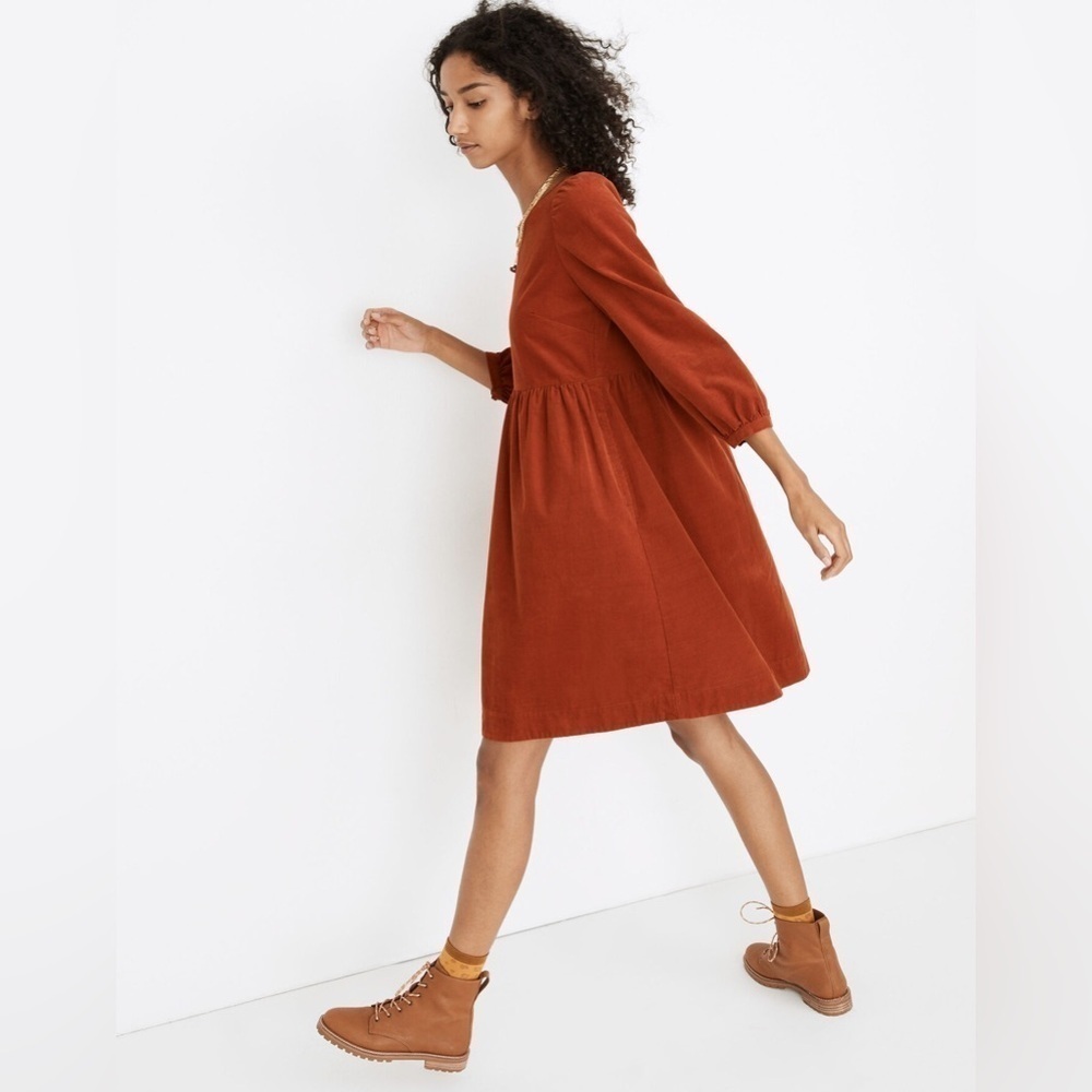 Madewell Corduroy Puff Sleeve Dress Rust Extra Small - Picture 3 of 8